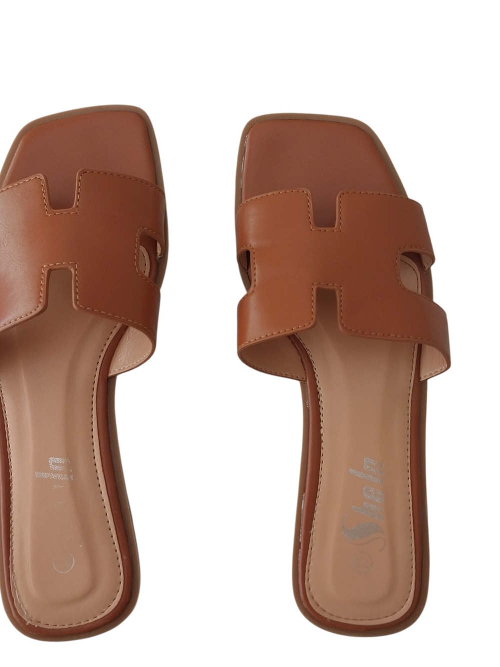 SHEIN Cognac Brown Open-Toe Slide Mules